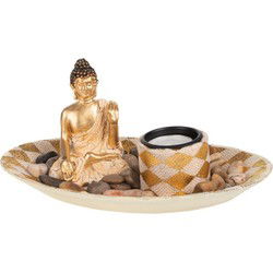 Boeddha beeld - goud - polystone - 27 x 17 x 12 cm - waxinelichthouder - Beeldjes
