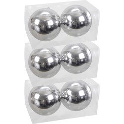 6x Grote kunststof kerstballen zilver 15 cm - Kerstbal