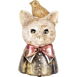 Clayre & Eef Decoratie Beeld Kat 11x9x18 cm Wit Zwart Kunststof