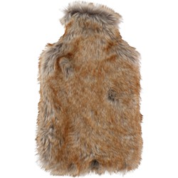 Warmte kruik met dierenprint vacht hoes beige bruin 2 liter - Kruiken