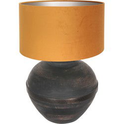 Anne Lighting - tafellamp - Lyons - zwart - hout velours stof - Ø 40cm - E27 - 3470ZW