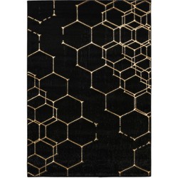 Tapijtenloods Fashion Club - Laagpolig Vloerkleed - Design Tapijt - Zwart Goud- 80x150 CM