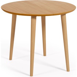 Kave Home - Oqui uitschuifbare ronde tafel van MDF in eikenfineer met massief houten poten, 90 (170) x