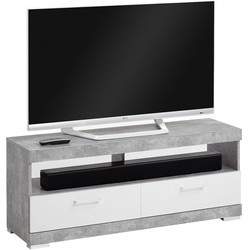 Meubel TV / Hi-FI 2 Lades Grijs Beton en Wit L120 cm - Bristol