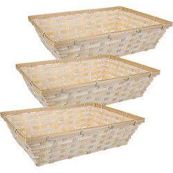 Broodmand rechthoek - 3x - bamboe hout - 39 x 29 x 10 cm - mandje rotan/riet - broodmand