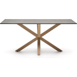 Kave Home - Argo tafel afgewerkt in porselein Iron Moss en stalen poten met houteffect 180 x 100 cm