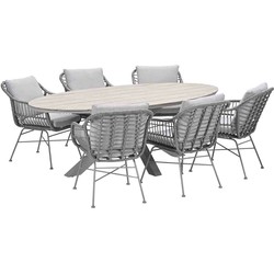 Garden Impressions Lucas tuinset 7-delig valley sand - Tulli tuintafel 220x115 cm - light teak vironwood