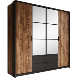 Meubella - Kledingkast Mulvey - Eiken - Antraciet - 220 cm - Met spiegel