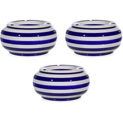 3x Blauw/witte gestreepte ronde tuin/terras asbak/stormasbak 23 cm - Asbakken