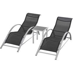 4goodz 3-delige Ligstoel-set - 2 stoelen en 1 tafel - Zwart