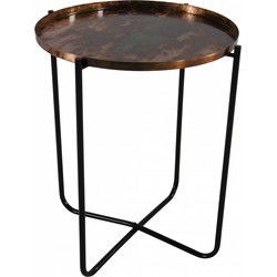 Ronde bijzettafel/plantenstandaard oud koper 50 cm - Bijzettafels