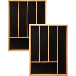 Set van 2x stuks bestekbakken/keuken organizers 5-vaks zwart bamboe 34 x 25 cm - Bestekbakken