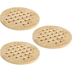 Bambou & Co Pannenonderzetter - 3x - rond - D19 cm - bamboe hout - met luchtgaten - Panonderzetters