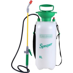 Sunnydays Plantenspuit met hoge druk sproeier en lange spuit - kunststof - 8 liter - wit/groen - Plantenspuiten