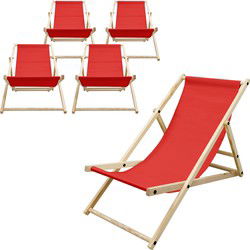 houten klapstoel 3 ligposities tot 120 kg rood