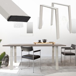 Set van 2 tafelpoten Loft 75x72 cm zilver profiel 8x2cm roestvrij staal U-vorm ML-Design