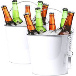 IJsemmer/bierkoeler - 2x - 6L - metaal - wit - met flesopener - IJsemmers