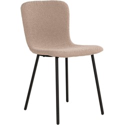 Halden Dining Chair - Eetkamerstoel in bouclé, beige met zwarte poten, HN1233 - set van 2
