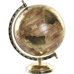 Items Deco Wereldbol/globe op voet - kunststof - goud - home decoratie artikel - D20 x H28 cm - Wereldbollen