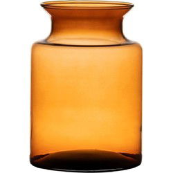 Hakbijl Glass melkbus vaas - amber - glas - D14 x H20 cm - Vazen