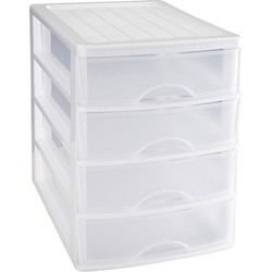 Plasticforte Ladeblok/bureau organizer met 4x lades - wit/transparant - L35,5 x B27 x H35 cm - Ladeblok