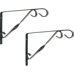 2x stuks muurhaak / plantenhaak voor hanging basket van verzinkt staal donkergrijs 30 cm - Plantenbakhaken