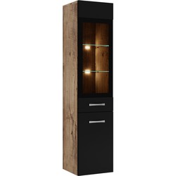 Badplaats Badkamerkast Rio 30 x 30 x 131 cm - Kastanje Eiken met Zwart - Hangende Kolomkast met 2 Deuren