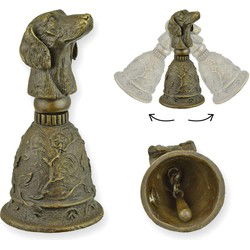 A BRONZE TABLE BELL WITH HOUND'S HEAD GRIP