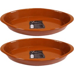 Set van 2x stuks tapas ovenschalen/serveerschalen ovaal terracotta Fontein 2.8 liter - Snack en tapasschalen