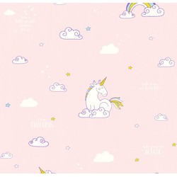 A.S. Création behang unicorns roze, geel en blauw - 53 cm x 10,05 m - AS-361582