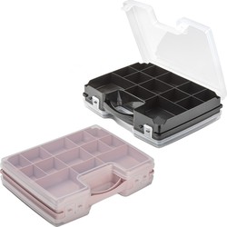 Forte Plastics - 4x Opberg vakjes doos/Sorteerbox - 21-vaks kunststof - 28 x 21 x 6 cm - zwart/roze - Opbergbox