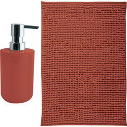 MSV badkamer droogloop mat - Milano - 40 x 60 cm - met bijpassend zeeppompje - terracotta - Badmatjes