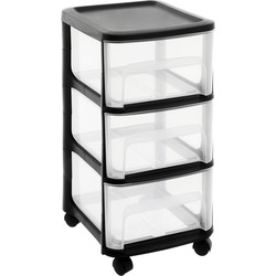 Ladenkast organizer zwart A4 3x lades met wieltjes L32 x B37 x H61 cm - Ladeblok