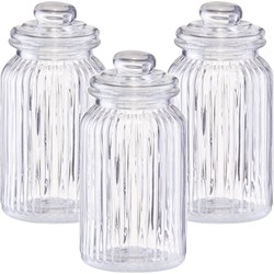 3x Glazen voorraadpotten/bewaarpotten 1,2 liter strepen relief 11 x 22 cm - Voorraadpot