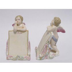 A PAIR OF PORCELAIN MENU STANDS