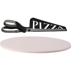 BBQ/oven pizzasteen rond keramiek 30 cm met zwarte pizzaschaar - Pizzaplaten