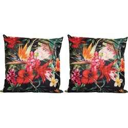 2x Bank/sier kussens donkergroen met tropische bloemen print voor binnen en buiten 45 x 45 cm - Sierkussens