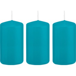 3x Kaarsen turquoise blauw 6 x 12 cm 40 branduren sfeerkaarsen - Stompkaarsen