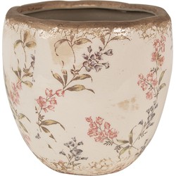 Clayre & Eef Bloempot  Ø 14x14 cm Beige Roze Keramiek Bloemen Bloempot Binnen