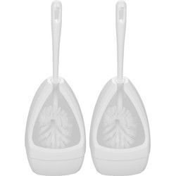 2x stuks wc-borstels/toiletborstels met randreiniger inclusief houders wit 39.5 cm van kunststof - Toiletborstels