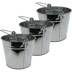 Emmer van zink - 3x stuks - 5L - zilverkleurig - 16 x 21 cm - Plantenpotten