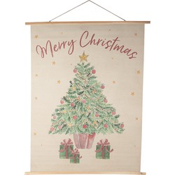 Clayre & Eef Wandkleed  120x150 cm Beige Groen Hout Textiel Rechthoek Kerstboom Wanddoek