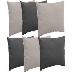 Bank/sier/tuin kussens voor binnen/buiten set 6x stuks lichtgrijs/antraciet 40 x 40 cm - Sierkussens