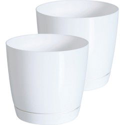 Prosperplast plantenpot - 2x - kunststof - parel wit - D24 x H22 cm - Plantenpotten
