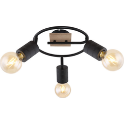 Plafondlamp 3-lichts met zwarte metalen spotjes | Bruin| E27 | Binnen | Industrieel | Plafondspots