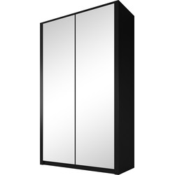 Meubella - Kledingkast Malibu - Mat zwart - 113 cm - Met spiegel