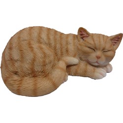 Dierenbeeldje rood/witte katten/poezen kitten slapend 28 cm - Beeldjes