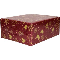 5x Rollen inpakpapier/cadeaupapier Kerst print bordeaux rood 2,5 x 0,7 meter 70 grams luxe kwaliteit - Cadeaupapier