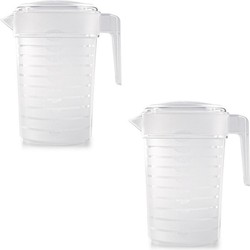 2x Kunststof koelkast schenkkannen 1 liter met deksel - Schenkkannen