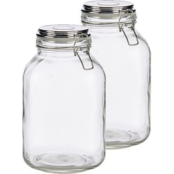 Set van 2x stuks glazen luxe keuken voorraadpotten/voorraadbussen met klepdeksel zilver 3000 ml - Voorraadpot